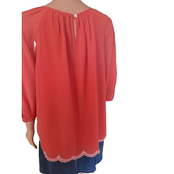 NEW Soft Surroundings Size MP Medium Petite Coral Embroidered Blouse - Picture 2 of 11